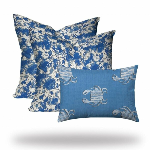 Homeroots Blue Crab Indoor & Outdoor Envelope Pillows Multi Color - Set of 3 409911